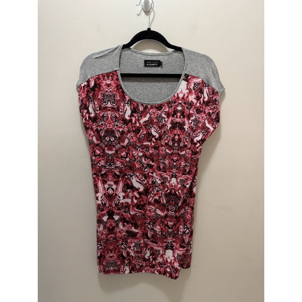 Arkitect by Custo Pink & Gray Graphic Print Tunic Sequin Top – Size Large